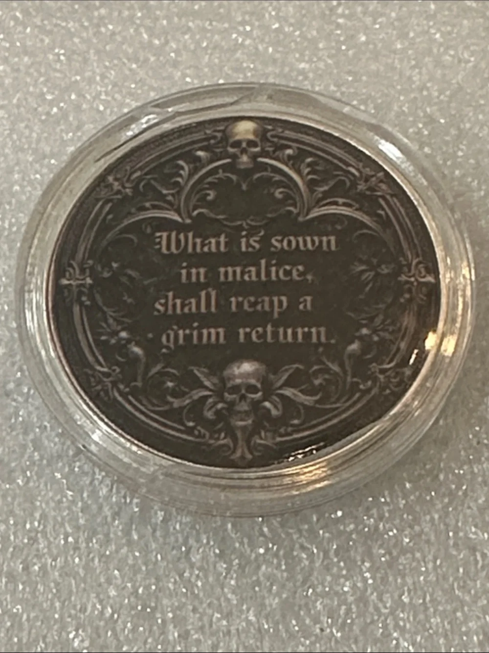 Grim Reaper 'Karma Never Forgets' Round Decorative Coin